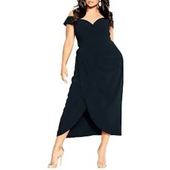 Plus Size Ripple Love Dress in Navy, Size 24 | City Chic